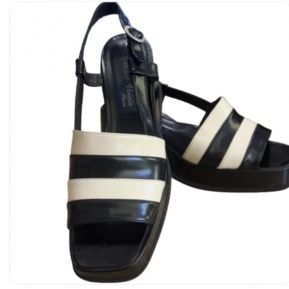 Atelier Voisin Paris Platform Sandals Black Shoes Leather Stripes Ankle Buckle 9 - Picture 1 of 15